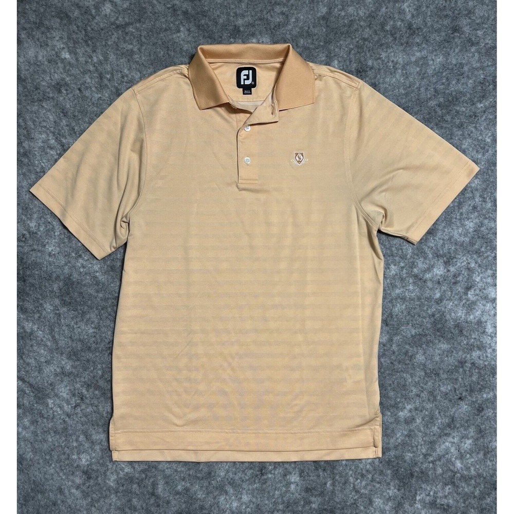 FJ Footjoy Striped Golf Polo Shirt Men's S Orange Performance Golf